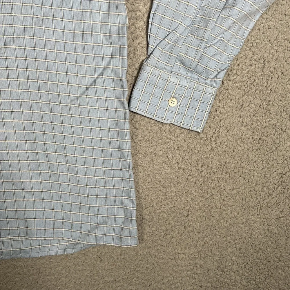 Ermenegildo Zegna Shirt Mens XL Blue Windowpane Lounge Button Up Pocket‎ Italy